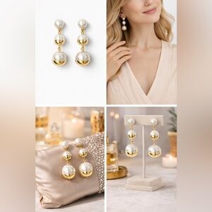 ✨ IBB London Gold Tone, Glass Pearl Drop Earrings✨